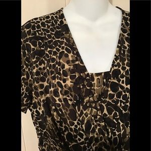 Alfani Leopard Print V-Neck Tunic in Brown and Black XL